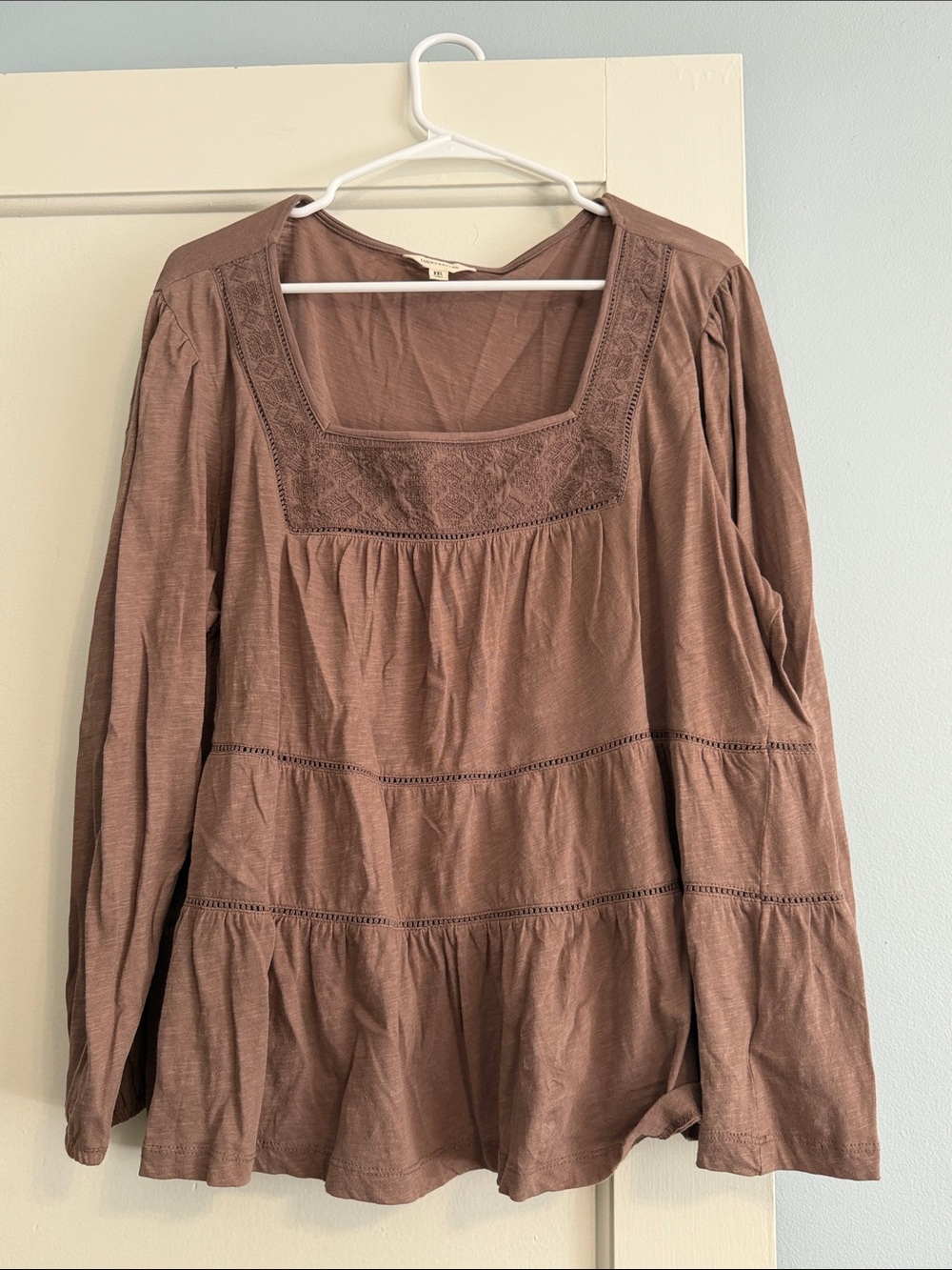 Lucky Brand Women's Mauve-Brown Embroidered Square-Neck Tunic
